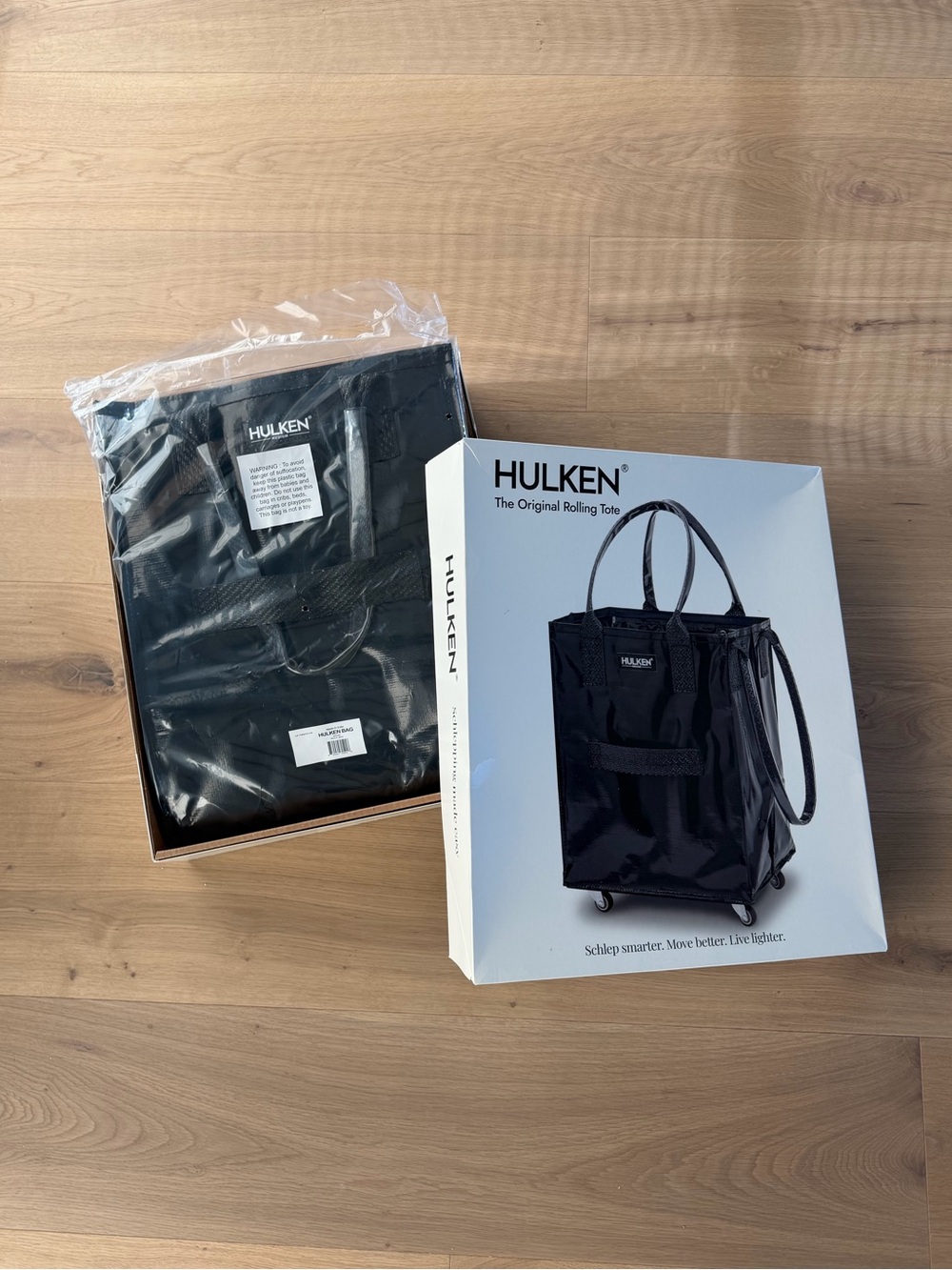 Hulken Medium Black Rolling Tote - Compact Travel & Shopping Bag - Picture 3 of 10